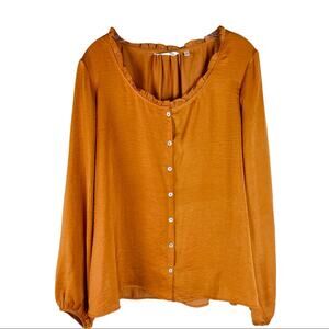 Soft Surroundings orange ruffle button front boho satin office top large